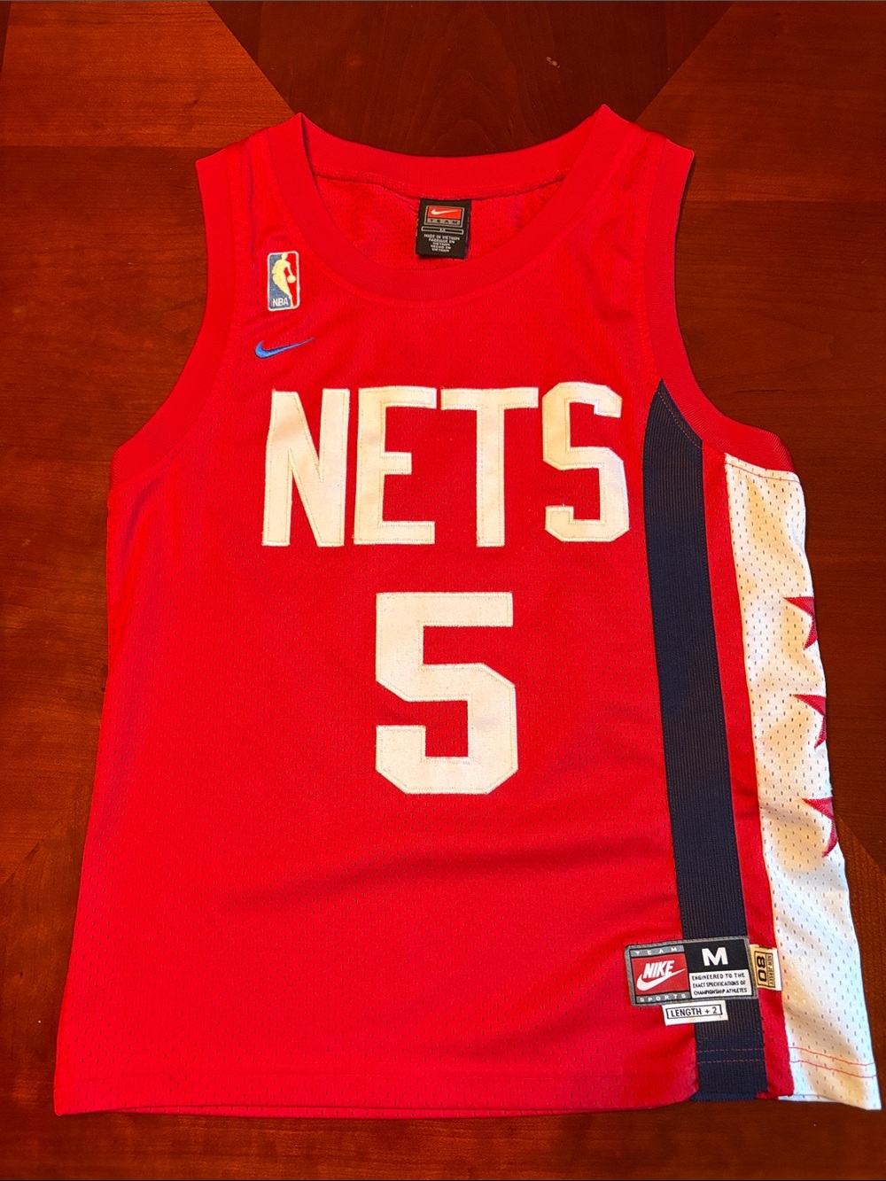 Youth Nike Red Nets #5  Kidd Basketball Jersey with White Lettering Med 10-12